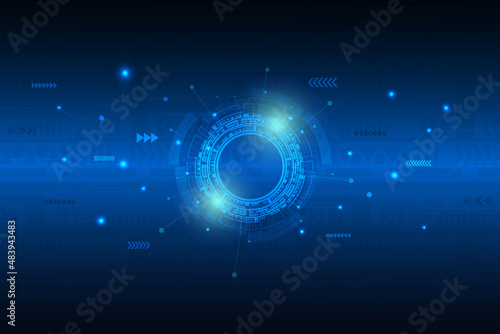 Abstract, futuristic technology idea concept dark blue background.