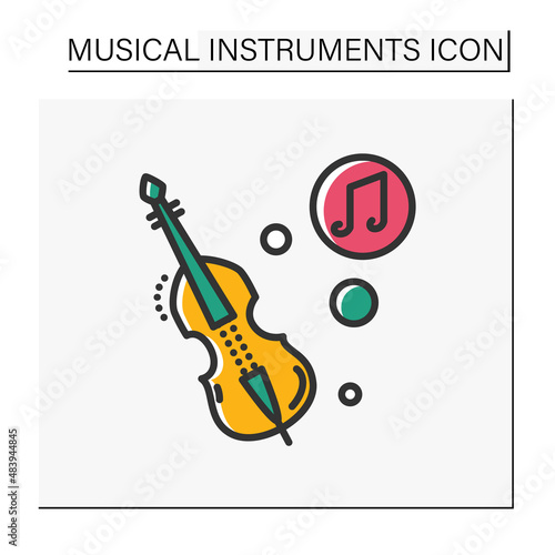 Double bass color icon. Classical orchestra string musical instrument. Classical, ethnic and modern music. Music from different countries. Isolated vector illustration