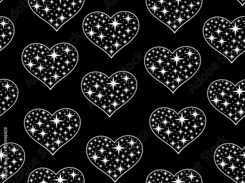 Decorative vector seamless pattern with Valentine hearts filled with stars