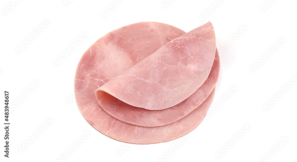 Thinly Sliced Ham, boiled sausage, isolated on white background. Thinly Sliced Ham, boiled sausage, isolated on white background.