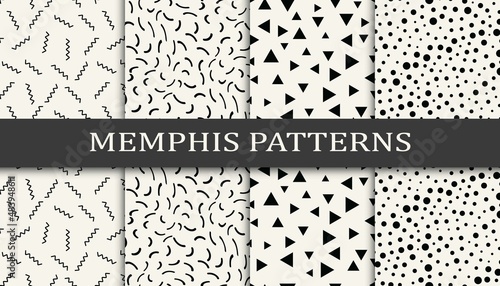 Set of memphis style seamless patterns. Abstract graphic design memphis pattern. Seamless memphis style background pattern.