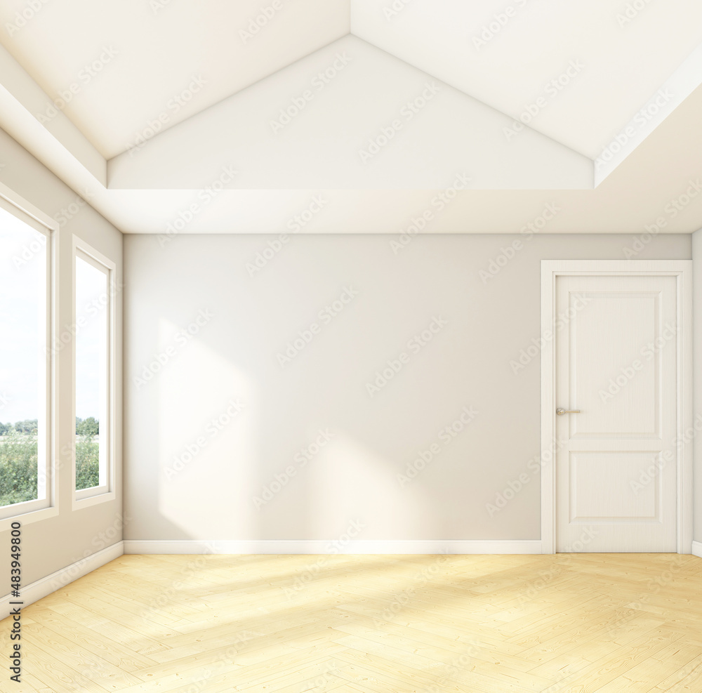 Fototapeta premium Nordic style empty room with gray wall and wood floor. 3d rendering