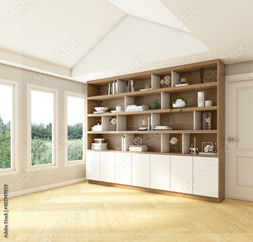 Canvas Print Nordic style workroom with empty space and bookshelf