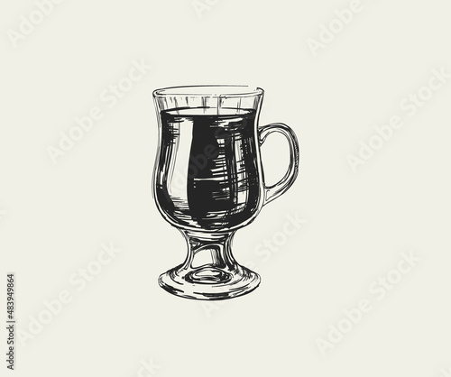 Mulled Wine Hand Drawn Drink Vector Illustration. Grog, Coffee, Gluhwein