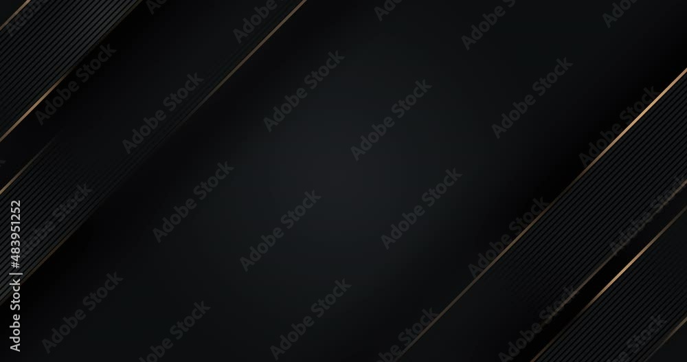 4k Abstract luxury black grey gradient backgrounds with diagonal golden metallic stripes. Geometric graphic motion animation. Seamless looped dark backdrop. Simple elegant universal minimal 3d sale BG