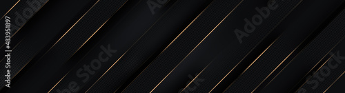 Black luxury background with golden diagonal stripes. Dark elegant dynamic ab...