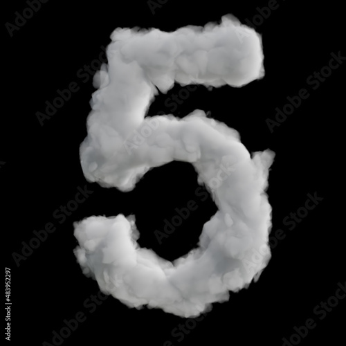 Cloudy Numbers Series High Quality Realistic Number 5 3d illustration