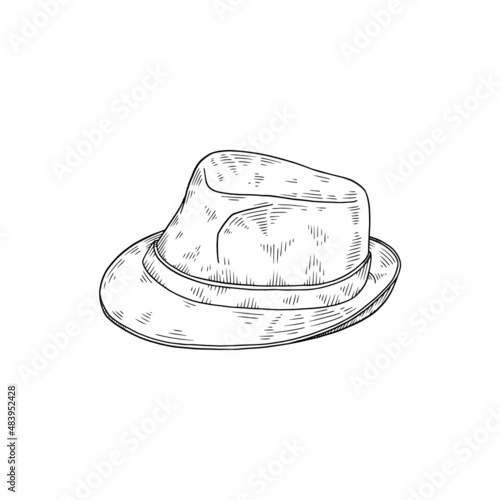 Men classic fashion hat, hand drawn sketch style vector illustration isolated.