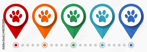 Animal, dog print concept vector icon set, flat design pointers, infographic template