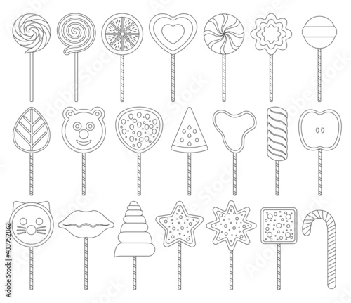 Lollipop of candy vector outline set icon. Vector illustration sweet lollypop on white background. Outline set icon lollipop of candy .