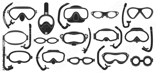 Masks for swimming vector black set icon. Isolated black set icon underwater glasses . Vector illustration masks for swimming on white background.