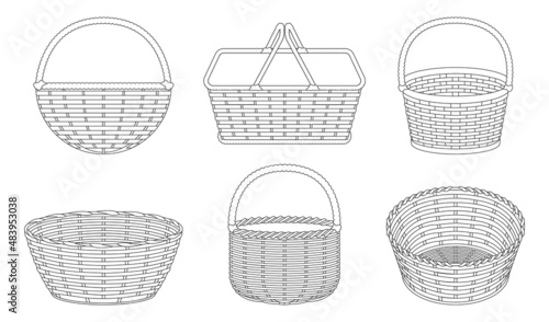 Wicker basket vector outline set icon. Vector illustration basketry on white background. Isolated outline set icon wicker basket . photo