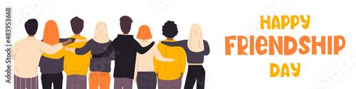 Friendship Day. A group of people are hugging. The concept of friendship, unity and love. Vector illustration