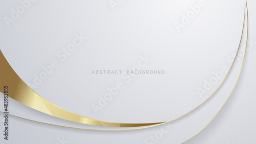 Modern luxury abstract background with golden line elements glowing pattern. Elegant curve geometric shapes on white background. Vector illustration for design