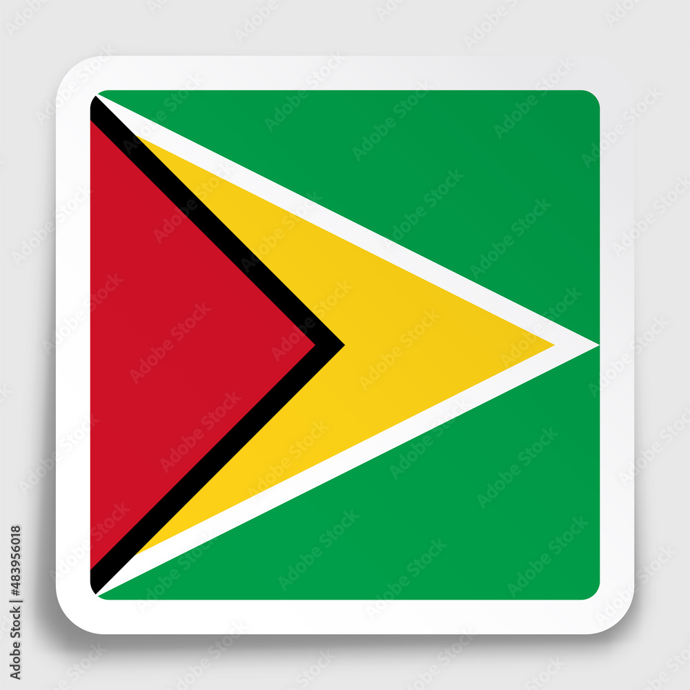 Obraz premium Guyana flag icon on paper square sticker with shadow. Button for mobile application or web. Vector