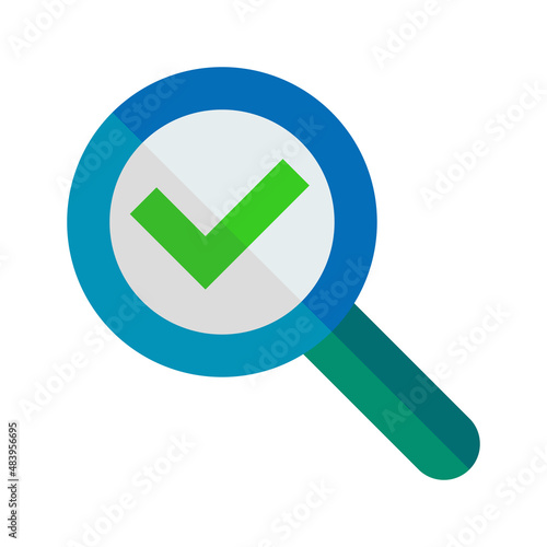 Magnifying glass and check mark icon. Vector.