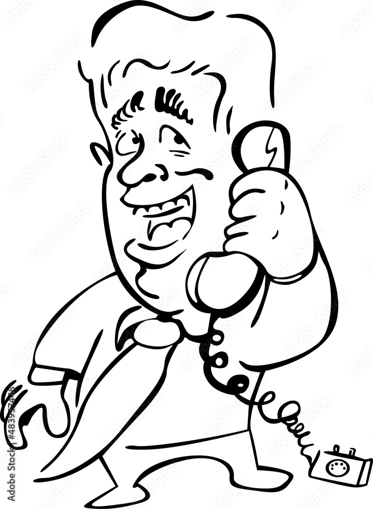 The man is talking to someone on a landline far behind him
The man is talking to someone on a landline far behind him
