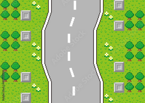 レースゲーム風ドット絵　直線コース　車なし