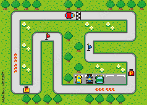 レースゲーム風ドット絵　コース背景　車あり