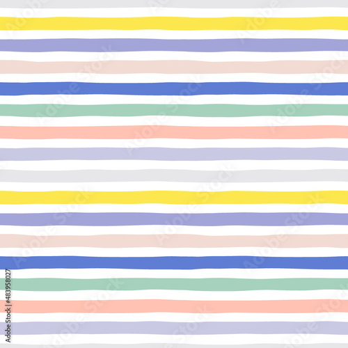 Multicoloured irregular horizontal stripes vector seamless pattern. Colourful Lines abstract background. Childish Geometrical surface design.