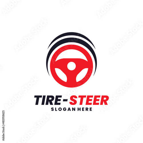 Tire steer logo vector. Car steering and wheel logo template combination.