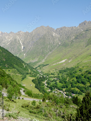 Mountain gorge in French Pyrenees at summertime close to the border with Spain. Selective focus  day time
