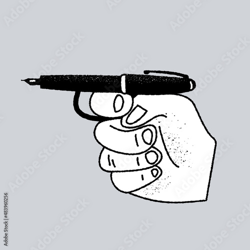 Pen in hand instead of a gun. Writer symbol. Journalism vector illustration.