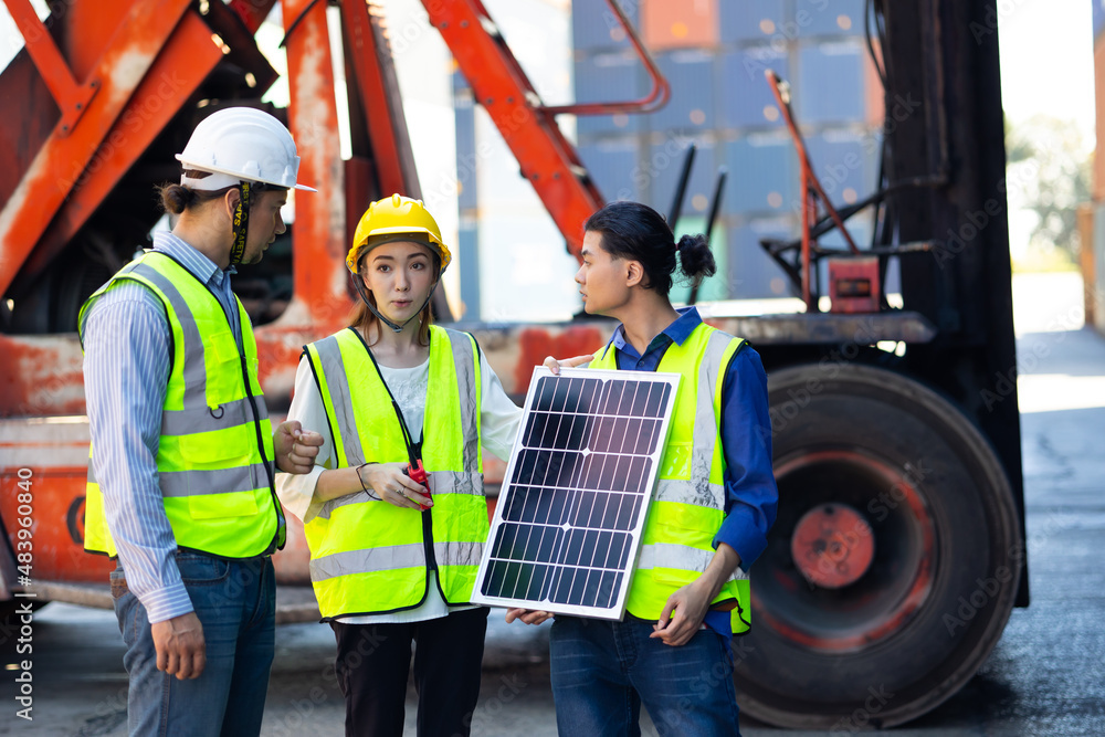 custom made wallpaper toronto digitalProfessional engineering team technician maintenance service and support of solar panels meeting in container yard. Solar energy, a clean and green alternative energy concept.