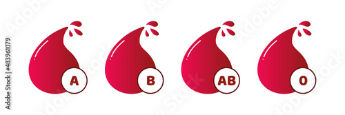 Set, collection of red blood type drops icons for blood donation, medical and healthcare design.
