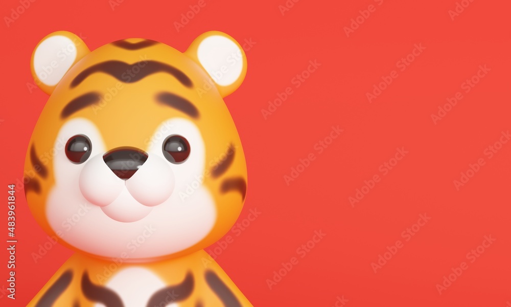 Portrait of a cute tiger on a red background. 3d rendering Portrait of a cute tiger on a red background. 3d rendering