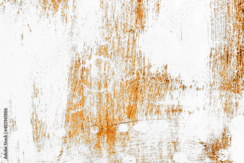 Colorful rust texture. Abstract grunge background of white painted metal surface with oxidation stains.