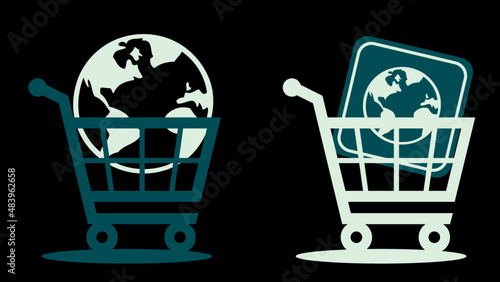 comprare mondo carrello spesa tutto vettoriale comunicazione futuro concetto comunità social media marketing business