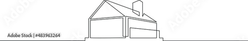 One continuous line.Modern minimalistic house. Residential building for a family. Architectural concept of a fashionable residential building.Architectural concept of a trendy residential building.Con