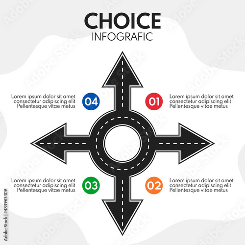 4 directions crossroad roundabout, road blank infografic vector template