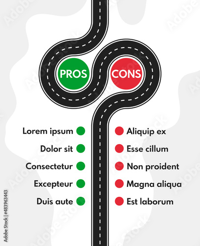 pros and cons road infografic vector template