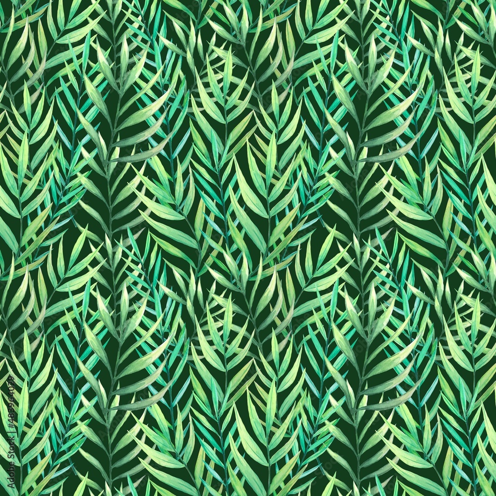 seamless patterns of tropical leaves, watercolor illustration