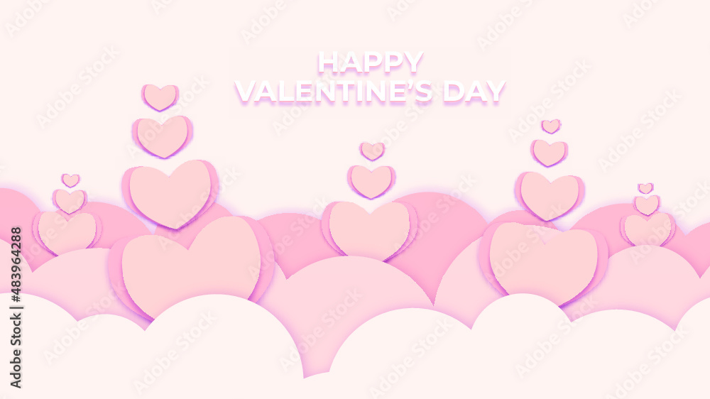 pink heart and clouds valentine papercut background pink heart and clouds valentine papercut background