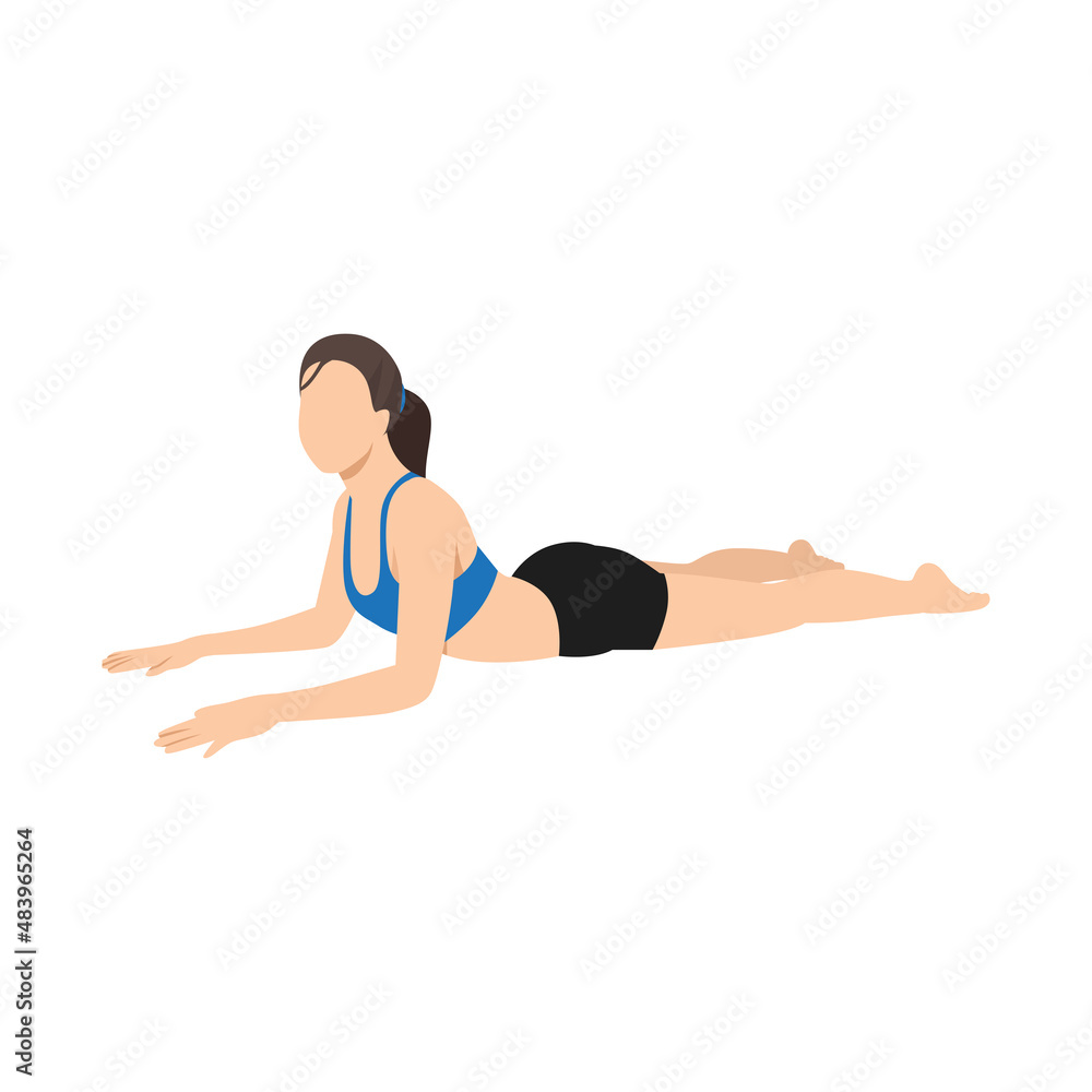 Woman doing salamba bhujangasana sphinx pose exercise. Flat vector illustration isolated on white background