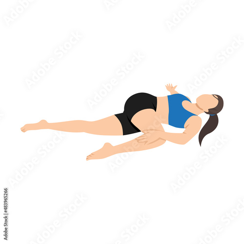 Fotótapéta Woman doing supta matsyendrasana supine spinal twist pose exercise