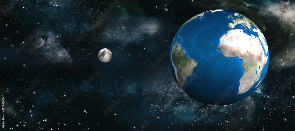 3d Erde, Globus mit Mond im Universum