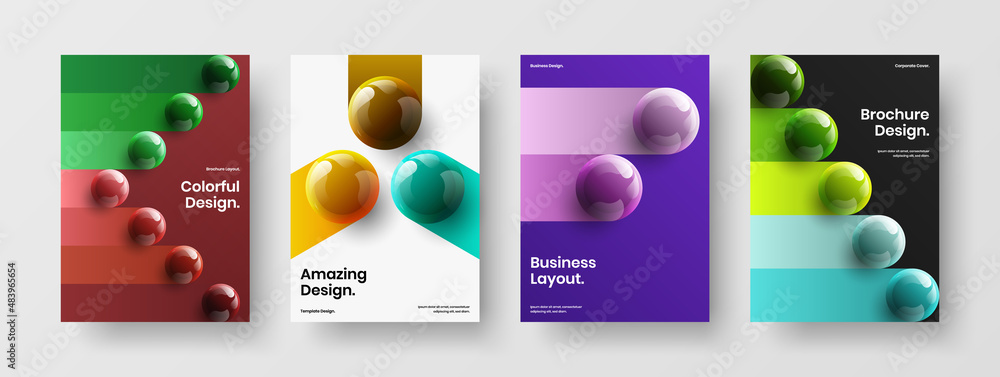 Multicolored realistic balls magazine cover template composition. Colorful flyer A4 vector design layout collection.