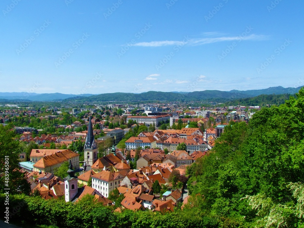 Scenic view of the old town of Ljubljana the capital city of Slovenia