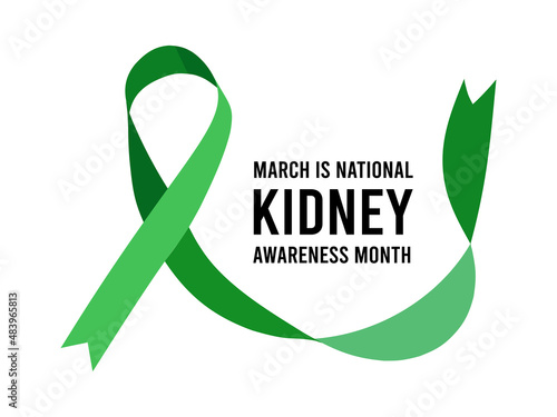 National Kidney Month. Vector illustration with green ribbon on white