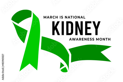 National Kidney Month. Vector illustration with green ribbon on white