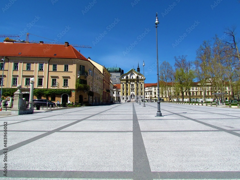 Congress Square in Ljubljana, Slovenia and Ursuline Church of the Holy Trinity in Ljubljana, Slovenia
