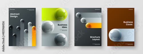 Unique corporate brochure design vector template bundle. Modern 3D balls cover concept composition.