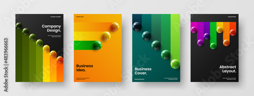 Fresh 3D spheres cover concept composition. Abstract booklet A4 design vector layout bundle.