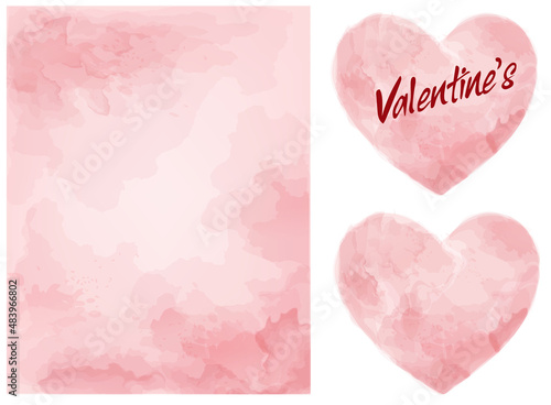 Vector watercolor style texture and heart frame for your gift and wedding invitations. Pink marble and ink splash style. Editable transparent templates made with layers. 