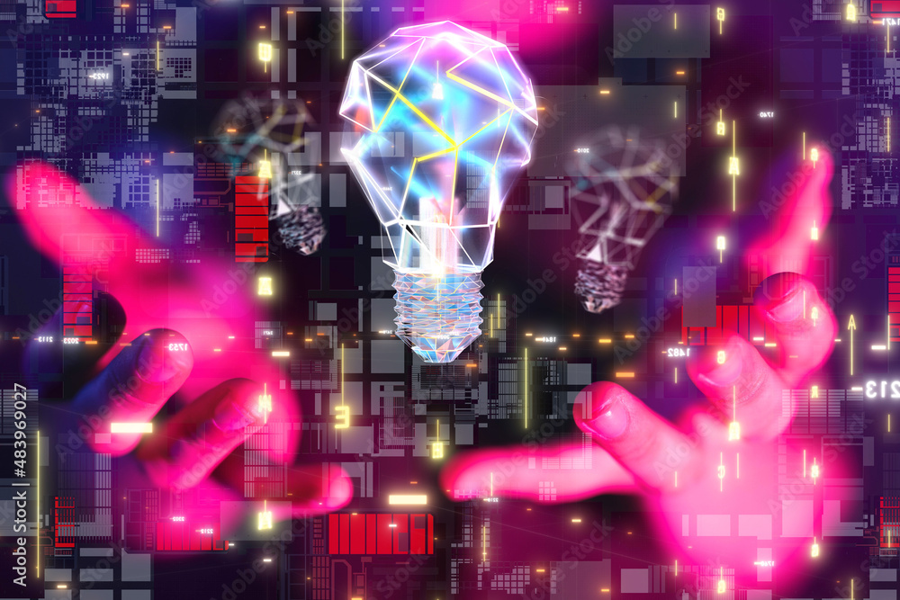 Obraz premium Neural network 3D illustration. Big data and cybersecurity