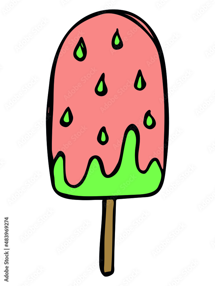 Vector hand drawn ice cream isolated on white backgrounds. Cute colorful dessert illustration. For print, web, design, decor, logo.